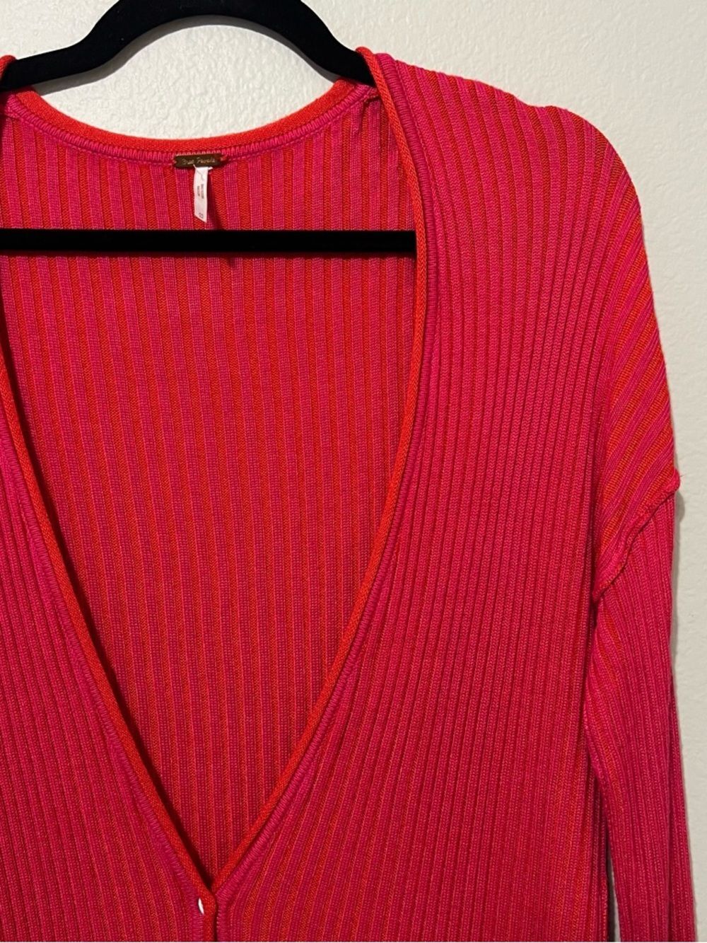 Free People Pink & Red Ribbed Cardigan - Picture 4 of 7